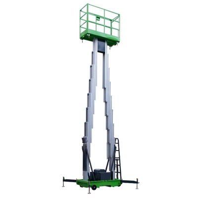 Green Double Mast Mobile Vertical Lift Platform For 9m Platform Height