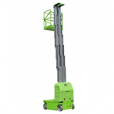 Green 9m  Double Mast Self Propelled Vertical Lift With Hydraulic Turning Wheel